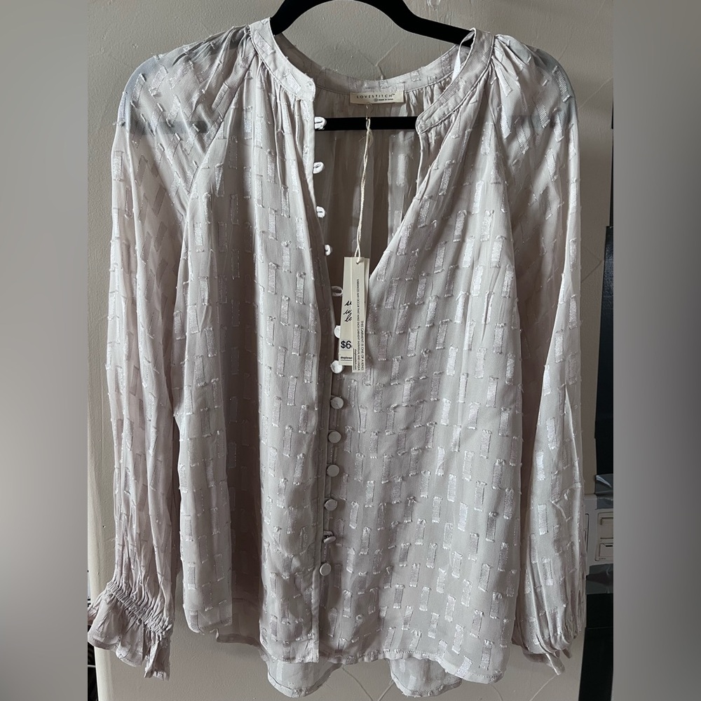 Lovestitch Cream Textured Button-Down Blouse